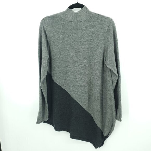 Eileen Fisher 100% Merino Wool V-neck Asymmetrical Sweater S Gray/Black - Picture 3 of 16